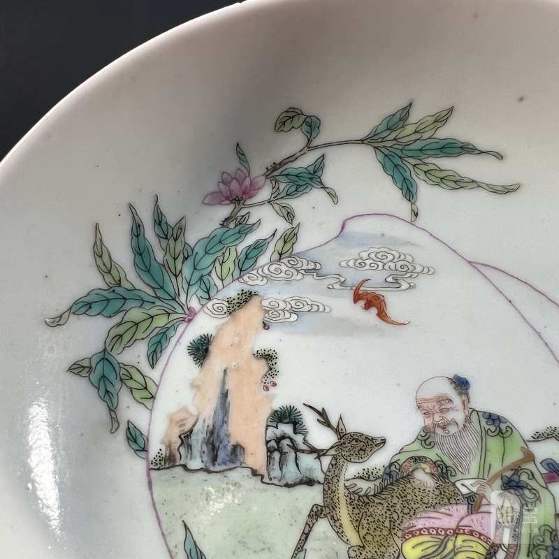 清 外胭脂红内粉彩寿星纹盘 - 图4